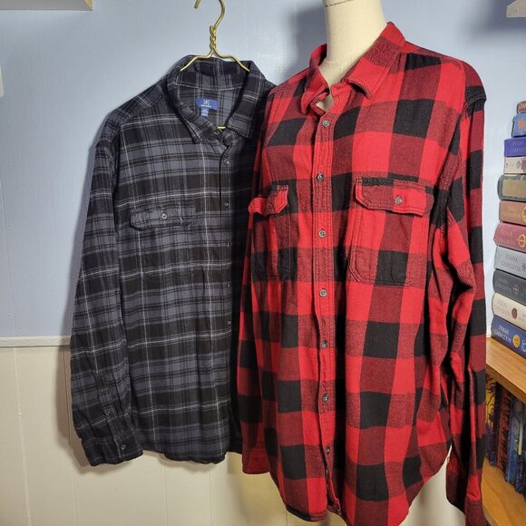 George Men's Size 3XL Red Blue Paid Classic Button Up Longsleeve Plaid Shirts - Picture 1 of 9